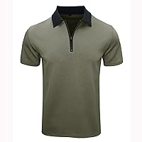 Men's Zipper Polos Shirt Casual Knit Short Sleeve Golf T Shirt Classic Fit Shirts Regular Fit Business Tops for Work