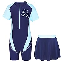 CHICTRY Kids Girls Solid Short Sleeve Rashguard Shirts with Swim Skirts Swimdress Bathing Suit