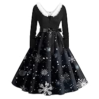 Dresses for Women 2023 Christmas Outfits for Women Fuzzy Plush V Neck Cartoon Festival Cocktail Party Flare Dress