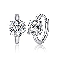 MomentWish Hoop Earrings for Women, Moissanite Jewerly Gifts for Her Anniversary Birthday, D Color VVS1 Simulated Diamond 925 Sterling Silver Hoop Earrings