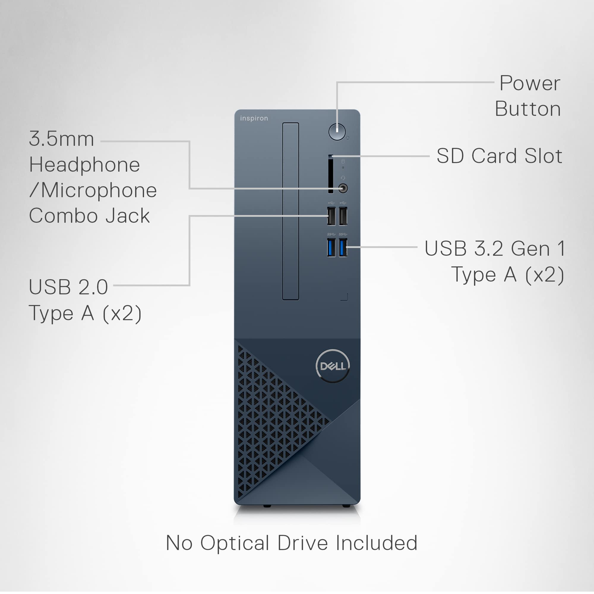 Dell Inspiron 3020S Desktop - Intel Core i3-13100, 8GB DDR4 RAM, 256GB SSD + 1TB HDD, Intel UHD 730 Graphics, Windows 11 Home - Mist Blue