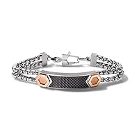 Jewelry Men's Latin GRAMMY Precisionist Stainless Steel Double-Chain Black Carbon Fiber Inlay ID Link Bracelet with Rose Gold