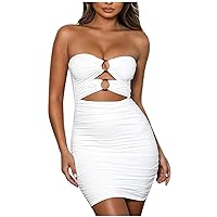 Women's Summer Sexy Dress for Party Fashion Solid Color Slim Hollowing Package Hip Bustier Dress
