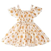 AGQT Toddler Girls Floral Print Dress Chiffon Off Shouler Casual Dress Ruffle Hem Tunic Dress Size 1-8T