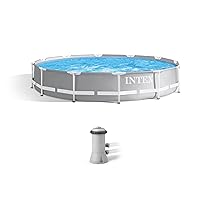 Intex 26711EH 12 Foot x 30 Inch Prism Frame Round Above Ground Outdoor Backyard Swimming Pool Set with 530 GPH Filter Pump and Easy Set-Up
