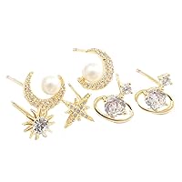 Earrings for Women 3 Pairs Differet Colors Earrings Set Clear Moon Star Earrings for Women