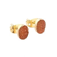Guntaas Gems Girl Fashion Jewelry Oval Shape Orange Sugar Druzy Brass Gold Plated 5x7mm Charm Stud Earring