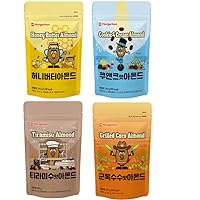 [Official MURGERBON] Premium Almond Variety Mix, Korean Snack, High Protein - 4 pack Bundle - (1 x Honey Butter, 1 x Cookies and Cream, 1 x Grilled Corn, 1 x Tiramisu) (6.35x2oz, 7x1oz, 6.7x1oz)