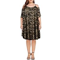 OVERWORETY Women's Plus Size Summer T Shirt Dress Cold Shoulder Bell Sleeve Tunic Dresses with Pockets
