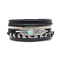 KunBead Jewelry Leather Wrap Bracelets for Women Feather Handmade Braided Boho Multilayer Magnetic Buckle Bracelet Wristband Cuff Bangle Birthday Gifts