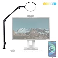 LUME CUBE Edge 2.0 LED Desk Lamp | Dimmable Home Office Desk Light with USB Charging Port & Strong Swing Arm | Adjustable Color Temperature and Brightness | Circle Webcam Light - Black