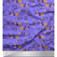 Soimoi Cotton Poplin Purple Fabric - by The Yard - 42 Inch Wide - Leaves, Pear & Apricot Fruits Fusion Fabric - Botanical Harmony with Leaves, Pears, and Apricot Hues Printed Fabric