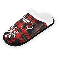 Red Black Plaid Snowflake Christmas Personalized Slippers for Women Men Custom Slippers House Shoes Travel Slippers for Indoor Outdoor Bedroom