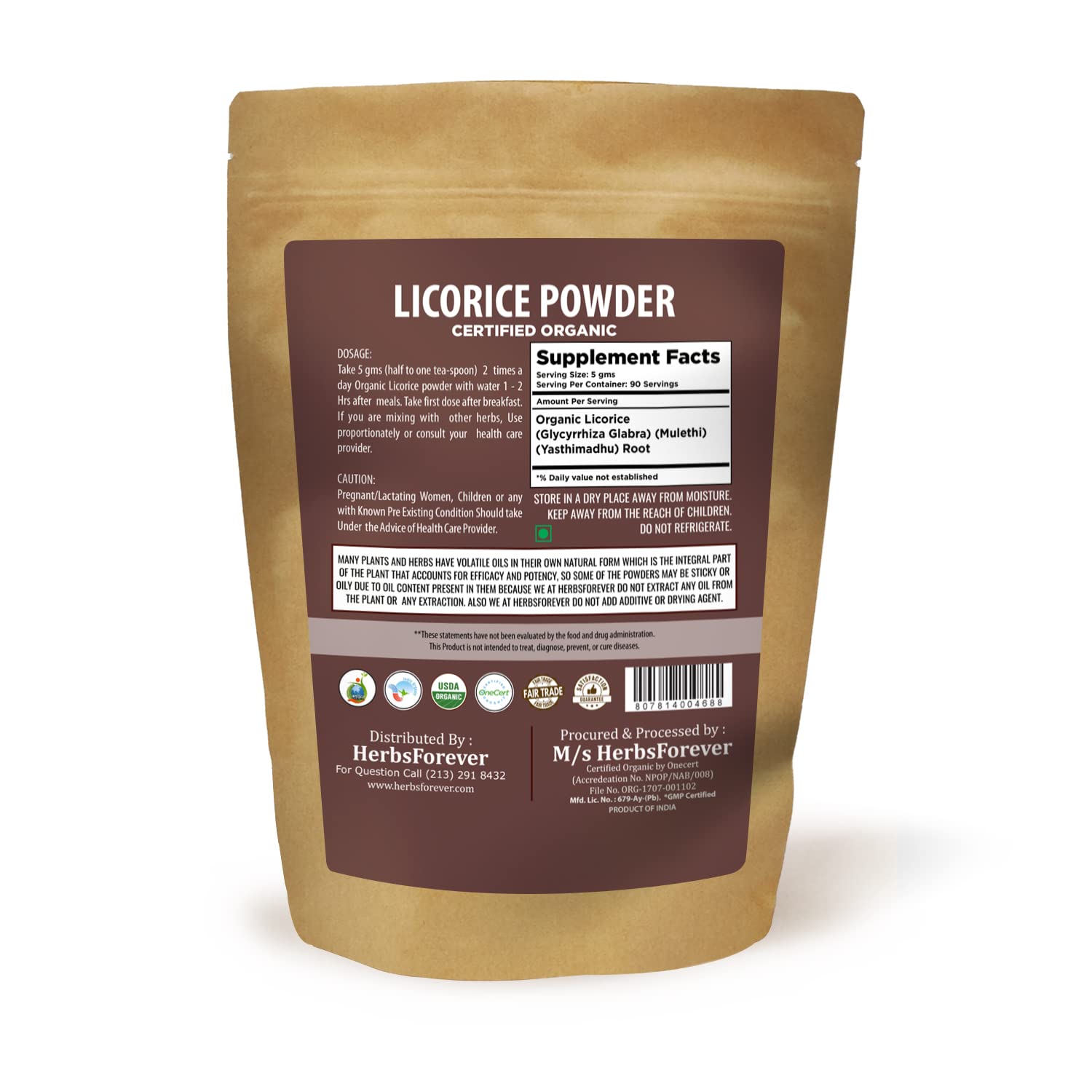 Herbsforever Licorice Powder – Glycyrrhiza Glabra – Relieving Throat Discomfort – Non GMO, Organic, Vegan – 454 GMS