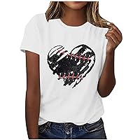 Baseball Shirts for Women Baseball Heart Graphic Tees Baseball Mom Short Sleeve Tops Summer Casual Crewneck Blouse