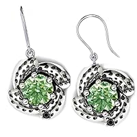 2.28 ct Vs1 Round Cut Solitaire Silver Plated Real Moissanite Earrings Green Hoop