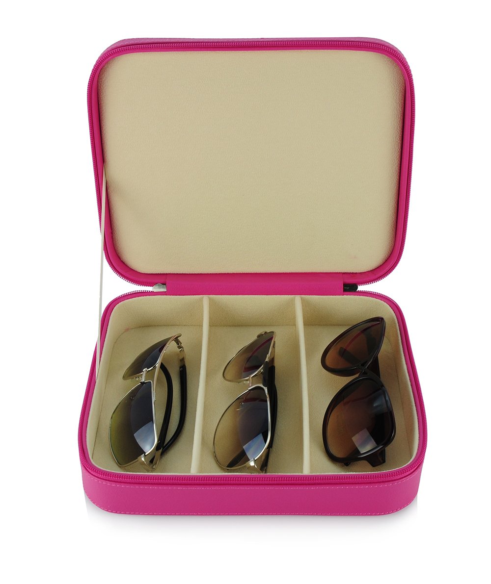 3 Piece Pink Extra Large Travel Eyeglass Sunglasses Glasses Zippered Case