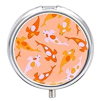 Pill Box Japanese Fish Orange Pattern Round Medicine Tablet Case Portable Pillbox Vitamin Container Organizer Pills Holder with 3 Compartments