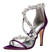 Womens Corss Strappy Heels Open Toe Bride Party Job Dress Shoes High Heels Satin Zip Rhinestone Wedding Sandals Purple US 6.5