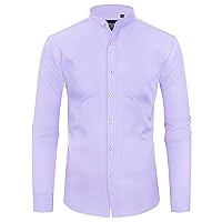Alimens & Gentle Men's Banded Collar Dress Shirts Wrinkle Free Long Sleeve Mandarin Collar Button Down Shirt