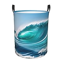 Clear Sky Wave Round waterproof laundry basket,foldable storage basket,laundry Hampers with handle,suitable toy storage
