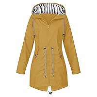 SNKSDGM Women Lightweight Waterproof Rain Jackets Hooded Hiking Travel Outdoor Raincoats Drawsting Windbreaker Trench Coat