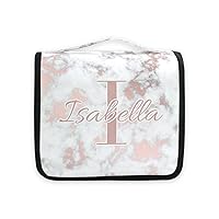 Pink White Marble Custom Hanging Toiletry Bag Personalized Makeup Cosmetic Bag Travel Toiletry Organizer Large Capacity Cosmetic Case for Toiletries Bathroom Travel Storage