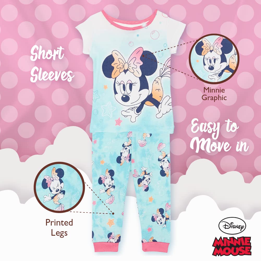 Disney Girls' Minnie Mouse 2-Piece Snug-Fit Cotton Pajamas Set, MERMAID MINNIE, 18M