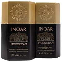 INOAR – Moroccan Smoothing Treatment Set with Keratin - Deep Cleansing Shampoo, Keratin Treatment, Reduces Frizz, Straighten Hair Treatment, Vegan Hair Products for Men and Women (8.4 oz. each)