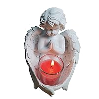 Angel Candle Holder Statue, Resin Angel Wings Candle Holder, Unique Praying Angel Figurines Sculpture, Angel Tealight Holders, Long Lasting Angel Prayer Statue, Memorial Gifts for Loss of Love