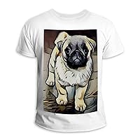 Cute Dog Pug Painting Unisex T-Shirt Fashion Round Neck Casual Sports Top
