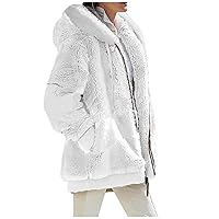 Women's Faux Fur Coat Fashion Plush Zipper Long Sleeve Hooded Stitching Warm Sweater Tops Coat Winter Jacket, S-3XL