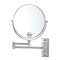 LANSI Wall Mounted Makeup Mirror, 10x/1x Double-Sided Magnifying Mirror, 360° Extendable Arm Bathroom Mirror, 8 inch Vanity Mirror for Makeup or Shaving Chrome Finish