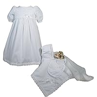 100% Cotton Girls Preemie Dress Christening Gown Baptism Set with Lace Hem