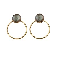 Cabochon Gemstone Wholesale Labradorite Stud Earring | Brass Gold Plated Round Shape Earring | Statement Handmade Push Back Jewelry | 260001