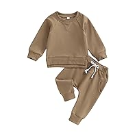 Infant Toddler Baby Boy Girl Clothes Solid Color Long Sleeve Pullover Tops Jogger Pants Set 2Pcs Fall Winter Outfit