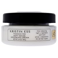 Kristin Ess Hair Fragrance Free Soft Shine Grooming Cream for Shine + Definition - Frizz Reducing, Hair Styling Cream for Men and Women, Soft Hold, Vegan, 3.4 oz - Pack of 1