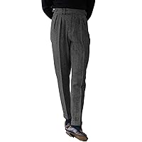 Mens Tweed Dress Pants Slacks Trousers Regular Fit Wool Suit Pants for Men