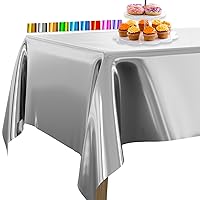 PartyWoo Silver Foil Tablecloth, 3 Pack 54 x 108 Inch Rectangle Tablecloth, Foil Tablecloth for 6 to 8 Foot Table, Metallic Table Cover, Waterproof Table Cloth for Birthday, Wedding, Party