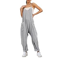 AUTOMET Jumpsuits for Women Casual Summer Rompers Sleeveless Loose Spaghetti Strap Baggy Overalls Jumpers with Pockets 2024