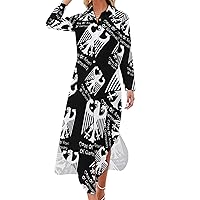 Coat Arms of Germany Women's Shirt Dress Long Sleeve Button Down Shirts Dress Casual Loose Maxi Dresses