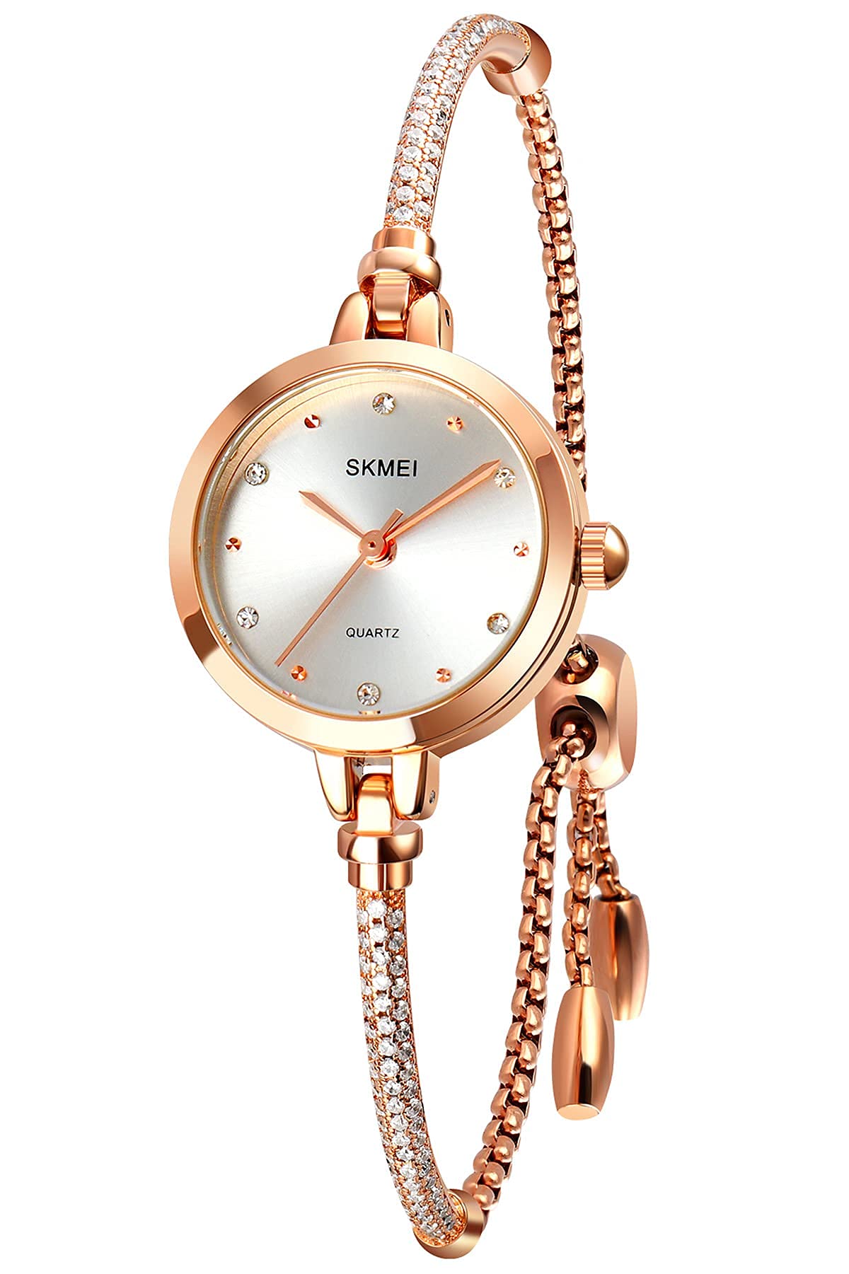 Tonnier Watches Women Analog Quartz Watch Mosaic with Diamonds Bracelet Dress Watch for Female Waterproof Wristwatch with Rose Gold Bracelet