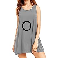 EFOFEI Women's Sleeveless Letter O Print Dress Summer Casual Solid Loose Dresses