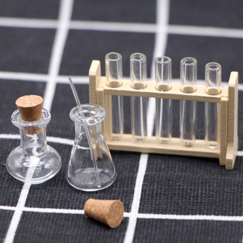 ERINGOGO 2 Sets Dollhouse Science Tube Rack Mini Glass Test Tube Set 1/12 Miniature Test Tube Kit Micro Landscape Experiment for Dollhouse Science Lab Decorations