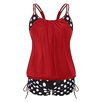 Hanna Nikole Womens Plus Size Striped Printed Strappy Tankini Top with Shorts Two Piece Swimsuit
