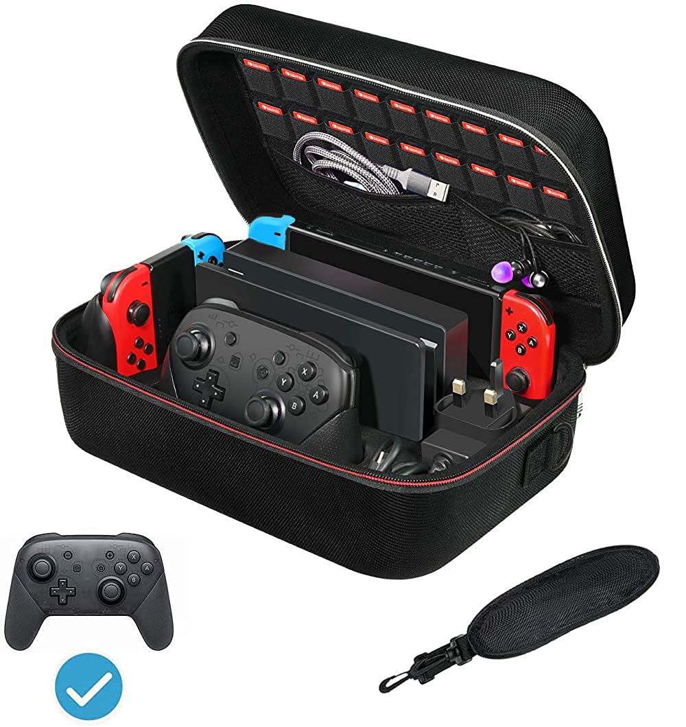 Deluxe Travel Carrying Case for Nintendo Switch / Switch Lite, Sturdy Hard Shell Carrying Bag for Storage Switch Console, Dock, Pro Controller, Accessories with Shoulder Strap 18 Game Cards Slot