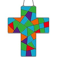 Easter Religious Cross Craft for Kids Stained Glass Craft for Kids Glass Made Easy Activity Kit Decorations Cross Suncatcher Kits Girls Boys Home Classroom Indoor Art Game Activities Favors