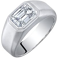 PEORA 3 Carats Men's Moissanite Ring, Emerald Cut, D-E Color, VVS, 925 Sterling Silver, Matte Polished, Comfort Fit, Sizes 8 to 14