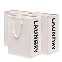 CHICVITA Tall Hamper Collapsible Laundry Basket, Large Clothes Hampers for Laundry, Tall Laundry Bin with Extended Handles, Dirty Clothes Basket for Dorm and Home, 3-Pack 75L, White Bin