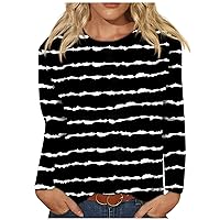 Womens Casual Striped Print Shirts Trendy Long Sleeve Tops Round Neck Plus Size Tunic Top Graphic Tees Blouses